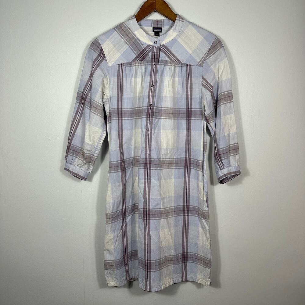 Patagonia Dress Womens 4 Plaid Settlers Popover Organic Cotton Blue Tunic‎